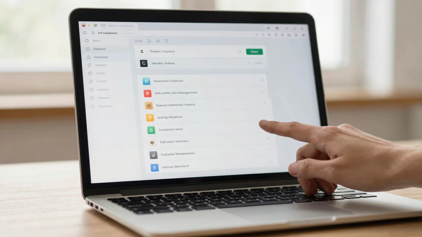 Close-up of a hand interacting with a clean laptop interface, hig